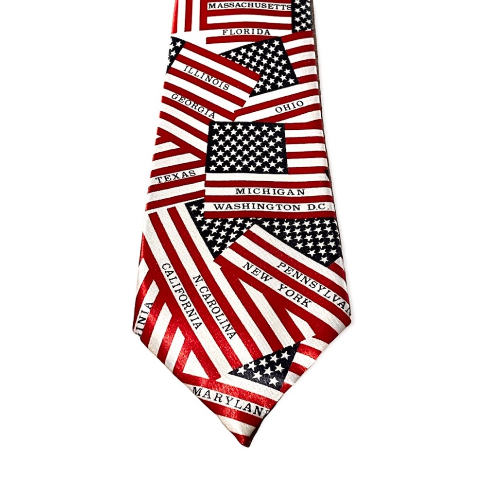 High Fashion Indian Head Men's Neck Tie American Flag W States Red White & Blue
